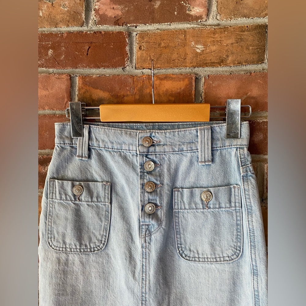 7 FOR ALL MANKIND denim jean midi skirt light-wash front slit size 24 - Picture 4 of 9
